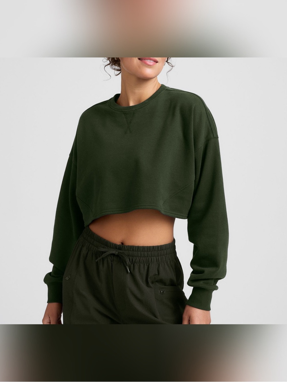 Beyond Yoga LuxeFleece™ Cropped Sweatshirt Dark Olive Size Small
